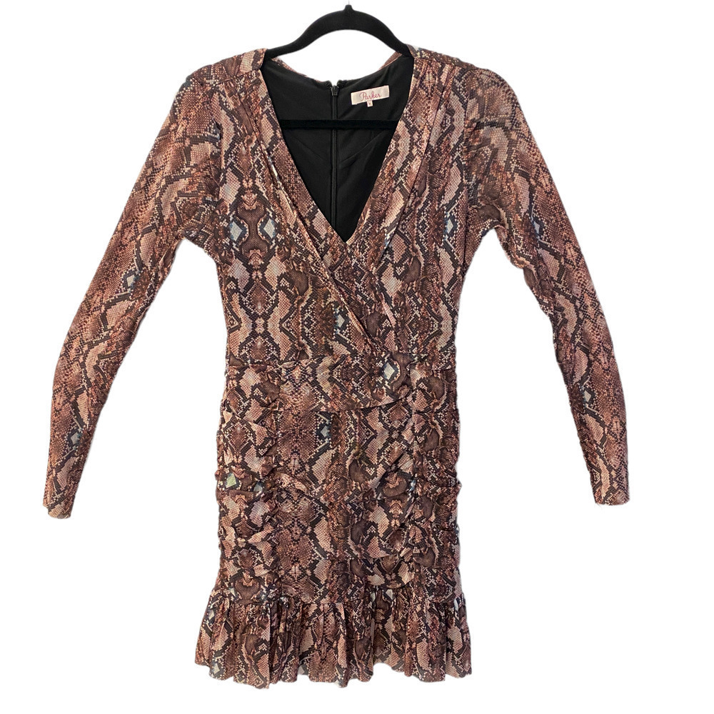 Parker Snake reptile ruffle long sleeve Size 8 dress